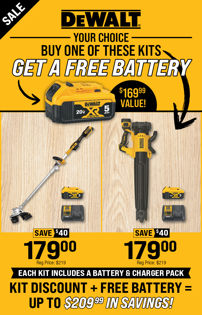 Free DeWalt Battery with Select Purchase - Suffolk